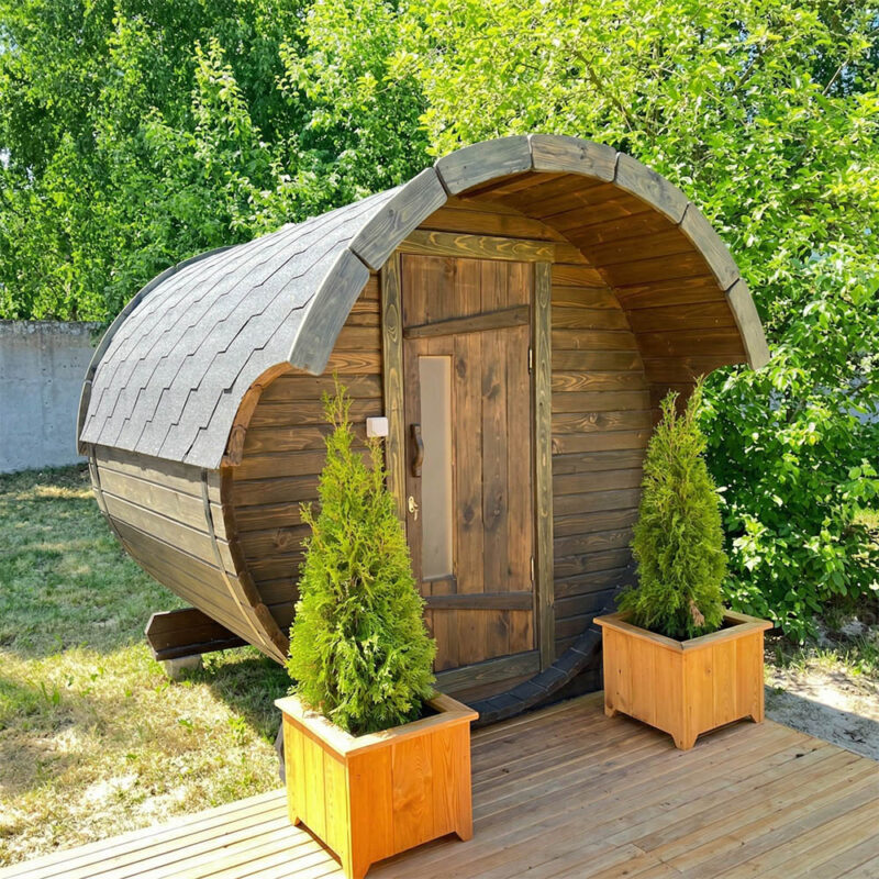 Баня-бочка 2 метра (с козырьком)