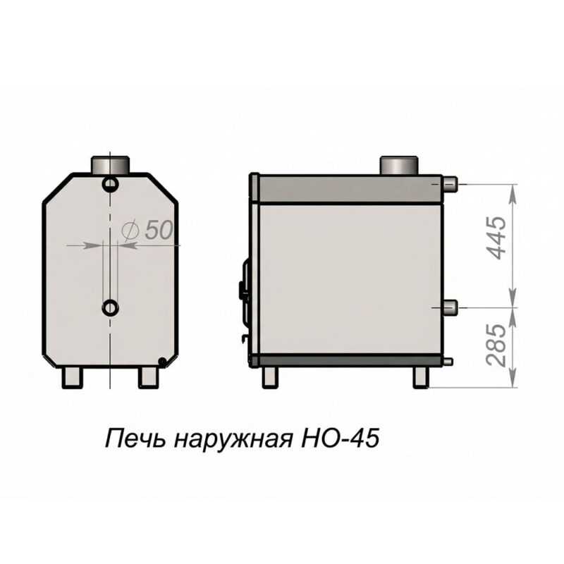 Печь для купели внешняя Фурако 45 кВт размер