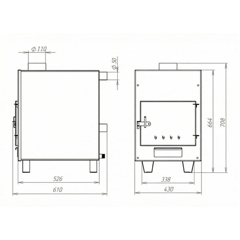 Печь для купели внешняя Фурако лайт 25 кВт размер сбоку