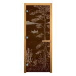 Дверь стеклянная Бронза Матовая "ТАЁЖНОЕ ОЗЕРО" 190x70 (8 мм, 3 петли), левая, ольха 2 Дверь стеклянная Бронза Матовая "ТАЁЖНОЕ ОЗЕРО" 190x70 (8 мм, 3 петли), левая, ольха