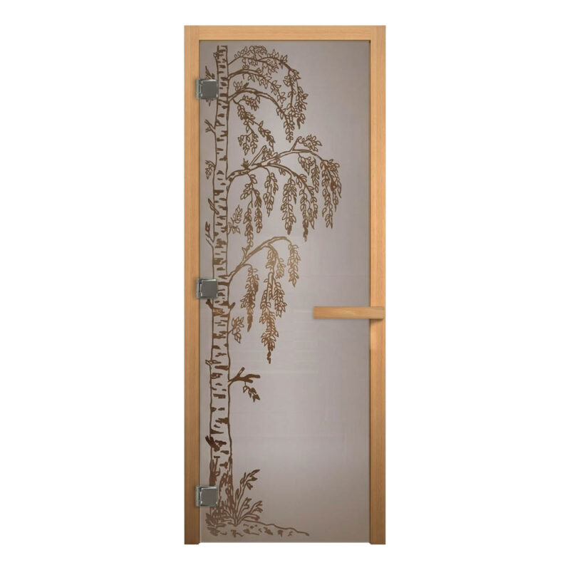 Дверь стеклянная Сатин "БЕРЕЗКА" 190x70 (8 мм, 3 петли), левая, ольха