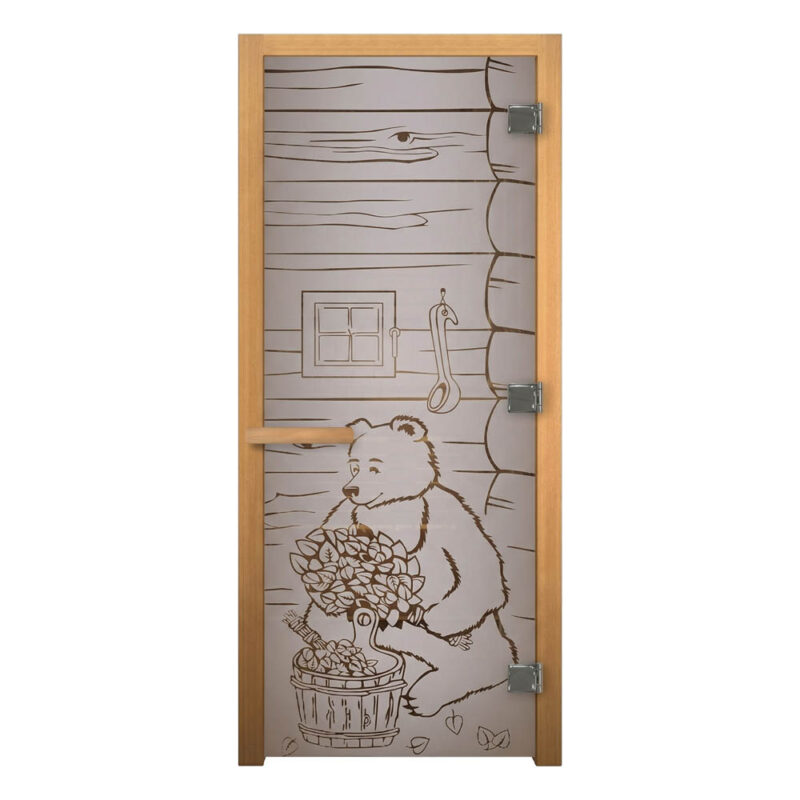 Дверь стеклянная Сатин "МИШКА" 190x70 (8 мм, 3 петли), правая, ольха