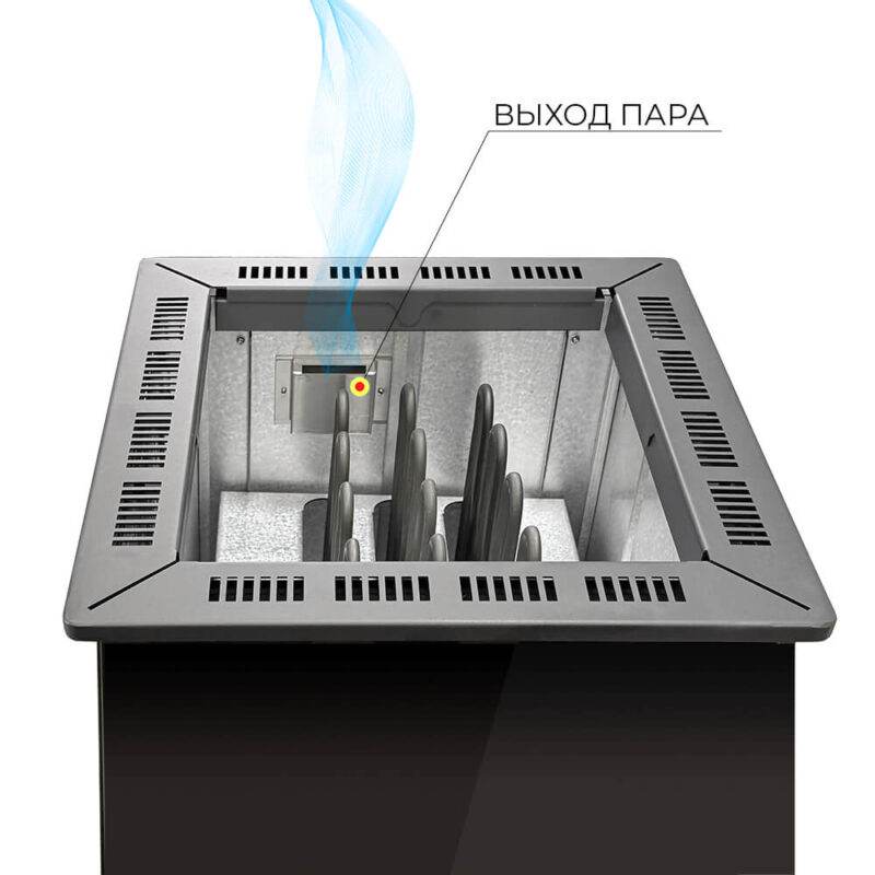 Электрокаменка EVEREST Black Crystal Steam S90 9кВт с парогенератором верх
